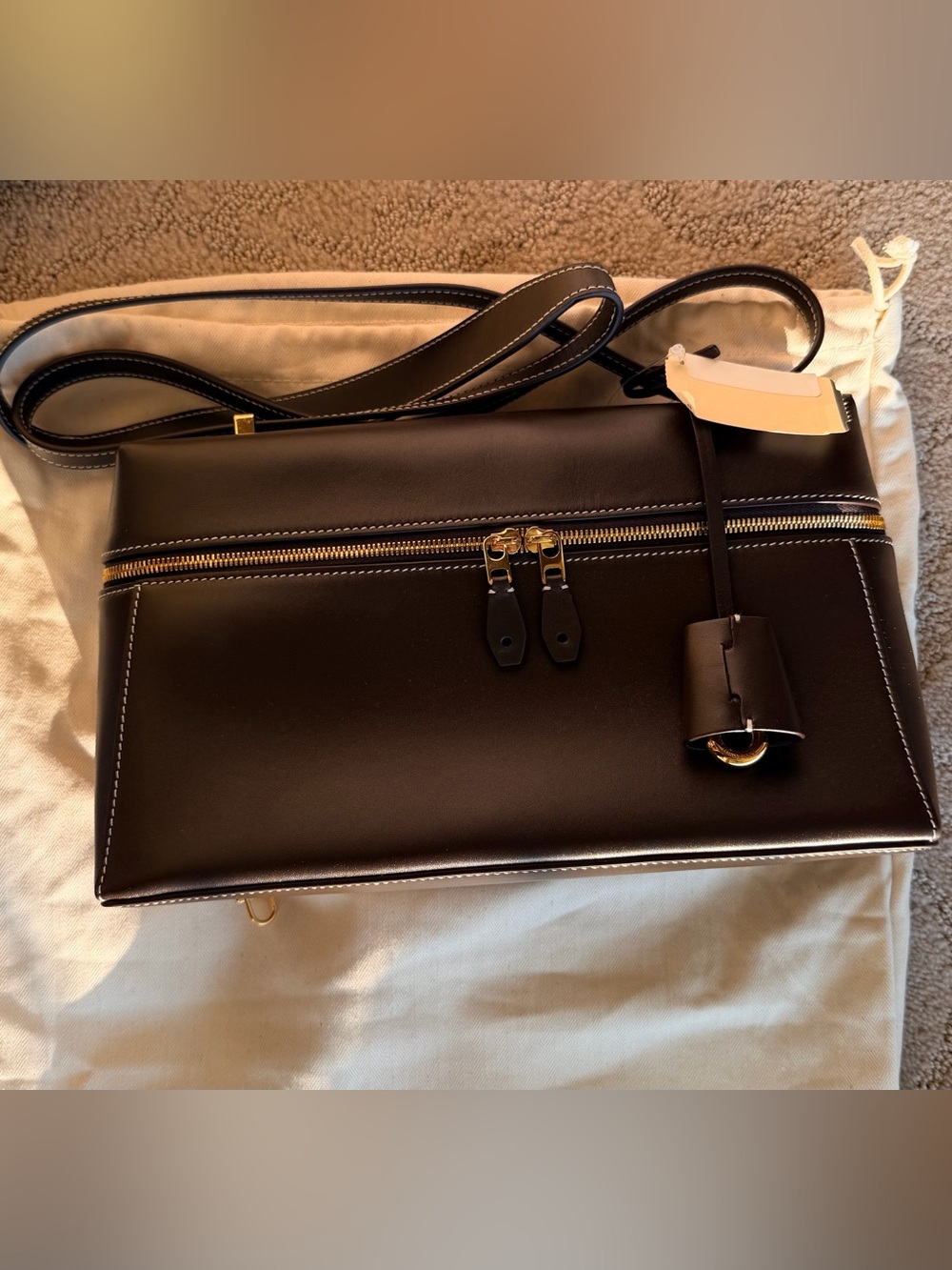 Loro Piana Brown Leather Shoulder Bag with Gold-Tone Hardware L27